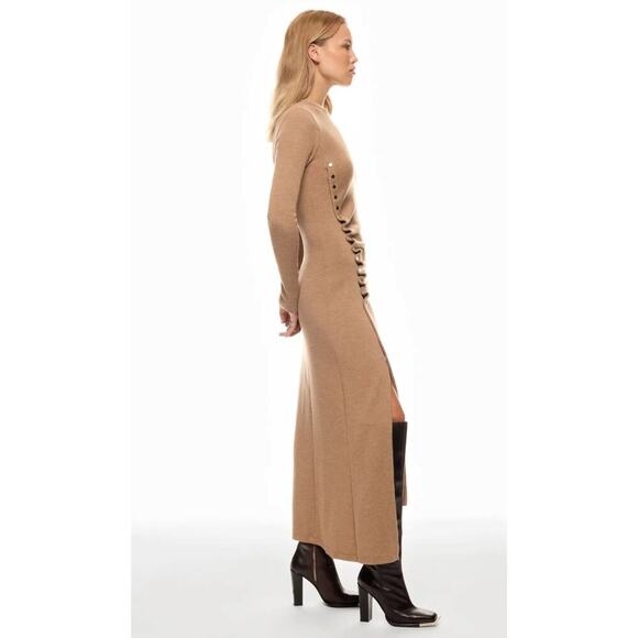 Rabanne Camel Knit Brown Wool Midi Dress - Picture 3 of 10